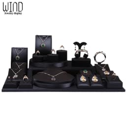 Black PU Leather Jewellery Ring Earrings Stand Holder Set Jewelry Pendant Necklace Chain Chokers Display Bust Bangle Organzier