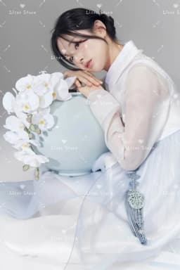 Liser Customized Dreamy Hanbok Women White Sheer Top Blue Grey Flowy Skirt Korean Traditional Dress Wedding Photos Photography
