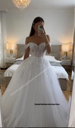 Thinyfull Off Shoulder Wedding Dresses A-line Sweetheart Bridal Gown Appliques Tulle Elegant Long Wedding Party Dress Customized