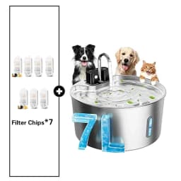 7L/1.8Gal Wireless Charging Sensor Cat Water Feeder Stainless Steel Cat Dog Water Fountain Silent Water Level Window No Plug