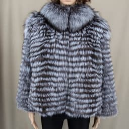 Lady Striped Real Silver Fox Fur Coat Short Jacket Spring Autumn Luxury Elegant Big Size Clothes Luxurious With Fur Collar 2107