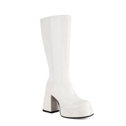 Plus Size Glossy Patent Leather Upper Square Toe Super Thick Heel Plush Lining Women's Knee Boots Platform Side Zipper Boots