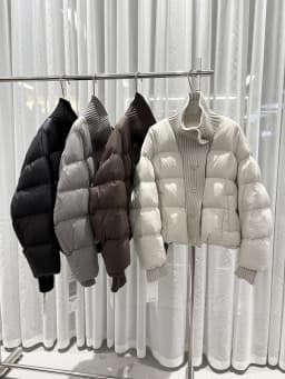 Women's Short Down Coat Knitting Spliced Stand Collar Puffer Jacket Winter Single Breasted Loose Casual Chic Thick Warm Overcoat