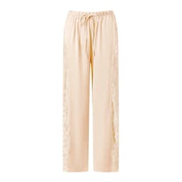Casual Lace Satin Patchwork Pants Women Sexy See Through High Waist Lace Up Straight Trousers Spring Summer Lady Chic Trousers