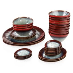 VANCASSO Starry Red 11/22/33-Piece Ceramic Tableware Dinner Set Vintage Look with Serving Platter,Dessert Plate,Bowl and Saucer