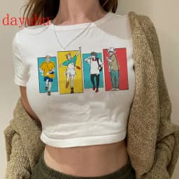 2000s Hip Hop Crop Top  Tshirt Manga Japanese Anime Jujutsu Kaisen T Shirt Gojo Satoru Tops Yuji Itadori Cropped Tees T-shirt