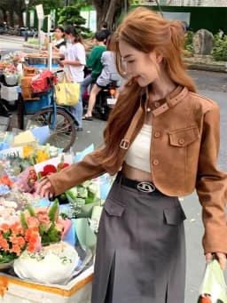 Retro Sweet And Cool Style Short Leather Jacket Women Spring New Korean Slim Versatile Motorcycle Strap PU Leather Jacket Trend