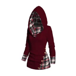 Tribal Geometric Stripe Panel Hooded Knit Top Long Sleeve Mock Button Knitted Women Casual Ethnic Top With Hood