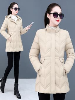 Seasonal Cotton down Jacket Women's Mid-Length Slim Fit Spring Autumn Winter Cotton Coat Hooded Zipper Closure Color