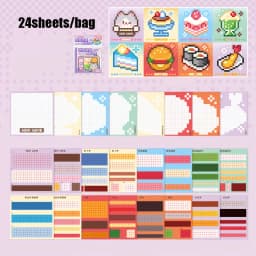4Style 24pcs/bag Pixel Story Bead Scenery Sticker Book Handbook Material Stickers DIY Photo Frame Scrapbook Notebook Cup Laptop