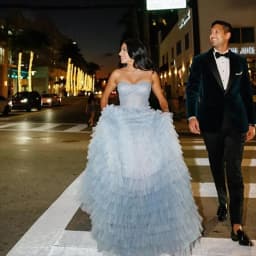 Customized Charming Sweet Dusty Blue Strapless Multi-layered Ruffles Evening Wedding Dress 2026 Floor Length Formal Bridal Gowns