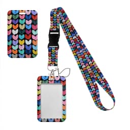 Simple Marble Heart Rainbow Card Holder with Buckle Lovely Hanging Rope ID Pass Hang Accessories Holder Lanyard Passr Case