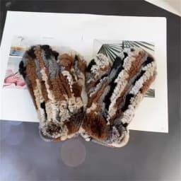 Women's Winter Real Rex Rabbit Fur Gloves Warm Thick Ladies Fur Mittens Elastic Girls Ski Glove Mitts Elastic Soft With String