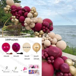 144Pcs Burgundy Wine Red Balloons Garland Kit Translucent Rose Red Balloons DIY Chrome Balloon Arch Wedding Birthday Party Decor