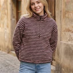 Women's Striped Fleece Jacket Color Block Half Zip Sherpa High Neck Pullover Trendy Oversized Warm Fuzzy Sweatshirt
