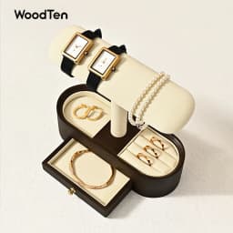 WoodTen Solid Wood Watch Display Stand with Drawers Double Layered Watch Necklace Bracelet Organizer Rack Jewelry Bracelet Stand