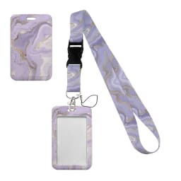 Simple Marble Heart Rainbow Card Holder with Buckle Lovely Hanging Rope ID Pass Hang Accessories Holder Lanyard Passr Case