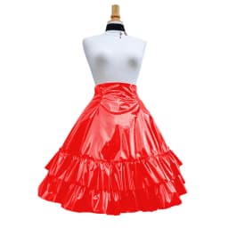 Vintage Shiny PVC Leather 2 Tiered Ruffled Skirt Sweet Round-shaped Lolita Long Trumpet Pleated Skirt Cocktail Party Club Skirts