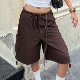 American Retro Cargo Bermuda Shorts Loose Knee Length Denim Shorts with Drawstring Y2K Aesthetic Grunge Streetwear Women Jorts