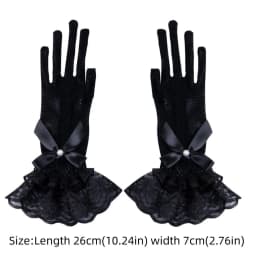 New 1pair Bride Stretchy Fishnet Lace Gloves Five-finger Hollowout Gloves with Lace Bow Tie Pearls Lolita Gloves Wedding