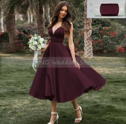 Customized Short Wedding Dress Spaghetti Straps V Neck Sexy Wedding Gowns Satin A Line Tea Length Simple Bridal Dresses Midi