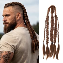 20 Inch Medieval Braided Ponytail Extensions Heat Resistant Synthetic Fiber Clip in Viking Hair for Men Women