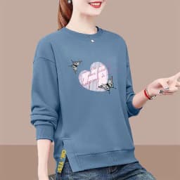 Women's Clothing Spring Autumn Lantern Long Sleeve Round Neck Pullover Plant&Flowers Printing Casual Office Lady Hoodies Tops