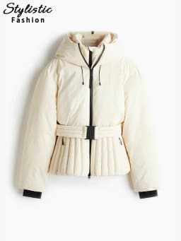 Hooded Skiing Coats Women Solid Stand Collar Belts Pleated Zippers Full Sleeve Thicken Cotton Jacket 2026 Winter Lady Outwears