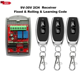Universal 2 Channel 12V-24V Garage Door Receiver 433MHz Switch Transmitter Command Gate Door Opener 433.92MHz Fixed Rolling Code