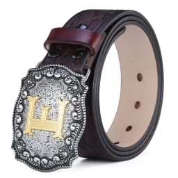 Western Belt Men Genuine Leather Belts for Men Women Cowboy Cowgirl Big Letters Buckle Gold Male Belts Long Black Brown Quality