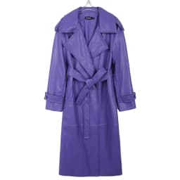 Mauroicardi Spring Long Waterproof Soft Purple Pu Leather Trench Coat for Women Sashes Luxury Elegant Leather Overcoat 2025