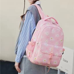 Large Capacity School Backpack for Girls Elementary Middle School Bags Purple Bookbag Student Flower Backpack with Many Pockets