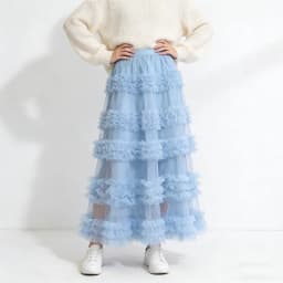 Women's Ruffle Trim Mesh Tutu Skirt, Tiered Layered A-Line Flared Skirt, High Waist Soft Tulle Puffy Skirt, Spring Summer