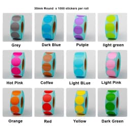 20mm 25mm Colours Circle Thermal Paper Label Waterproof OIl Resistant Barcode Round Sticker