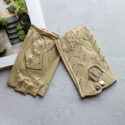 Leather Half-Finger Gloves Women's Fashion Thin Section Hollow Short Summer Outdoor Sports Cycling Car Driving
