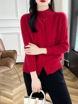 100% Wool Cashmere Cardigan Autumn Winter New Half High Collar Twist Coat High-End Knitwear Sweater Shirt Loose Women Thick Tops
