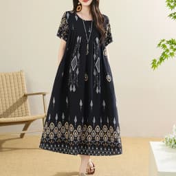 New 2025 Summer Dress For Women Plus Size Dress Casual Short Sleeve Boho Vintage Print Long Maxi Dress Beach Women Clothing