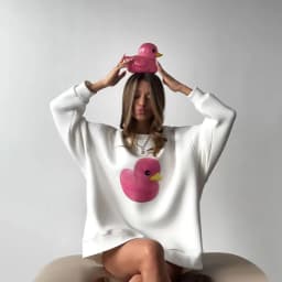 Pink Duck Print Russian Style O Neck Oversize Sweatshirt Women Thin Spring 2026 Hoodies Women Russian Style Loose Casual Tops