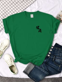 Black Chinese Characters Break The Waves Print Women T-shirt Street Soft T-shirt Sport S-XXXL Top Creative o-neck Woman Tshirt