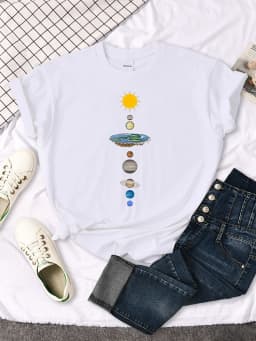 The Eight Planets Of The Solar System Print Famale T Shirt Casual New Tshirt Oversized Soft Top Fashion Style Women's Tshirt