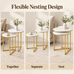 Set of 2 Round Nesting Side Tables 45cm Sintered Stone Tops Gold Metal Frame for Living Room Sofa Side