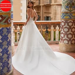 Spaghetti Strap A Line Wedding Gown For Women 2026 Lace Appliques Soft Satin Wedding Dress Reception Bride Gown Vestido De Noiva