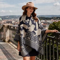 Women Geometric Jacquard Poncho Shawl Oversize Vintage Open Front Faux Cashmere Cape Autumn Winter Casual Travel Warm Wrap