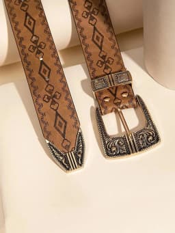 Vintage Carved Buckle PU Wide Belts Boho Brown Embossed Waistband Western Jeans Pants Belt Trendy Dress Coat Girdle For Women