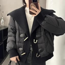 New Women's Down Cotton Jacket 2025 Knitting Splicing Fashion Ladies Winter Parka Coat Korean Version Lapel Female Outerwear