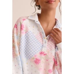 Combhasaki Half Button Collared Y2k Flower Sweatshirts Pink Floral Womens Vintage Bohemian Daily Streetwear Hoodies Pullover Top