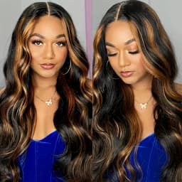 36Inch 1B/30 Highlight Body Wave 13x6 Lace Frontal Human Hair Wigs Ombre Black Brown Colored Preplucked Lace Front Wig For Women