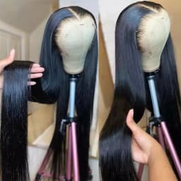 13x4 Glueless Blue Long Straight Synthetic Lace Front Wig Pre Plucked Ready To Wear for Women 24-32 Inch Daily Use