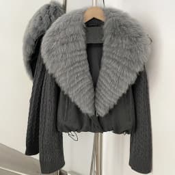 OFTBUY 90 White Duck Down Jacket Cable Knit Sleeve Zipper Drawstring Hem Cropped Coat Women Winter Real Layered Fox Fur Collar