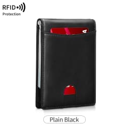 Men Slim Double Fold Wallet RFID Protection Credit Card Holder Portable Leather Card Case Minimalist Men's Money Clip
